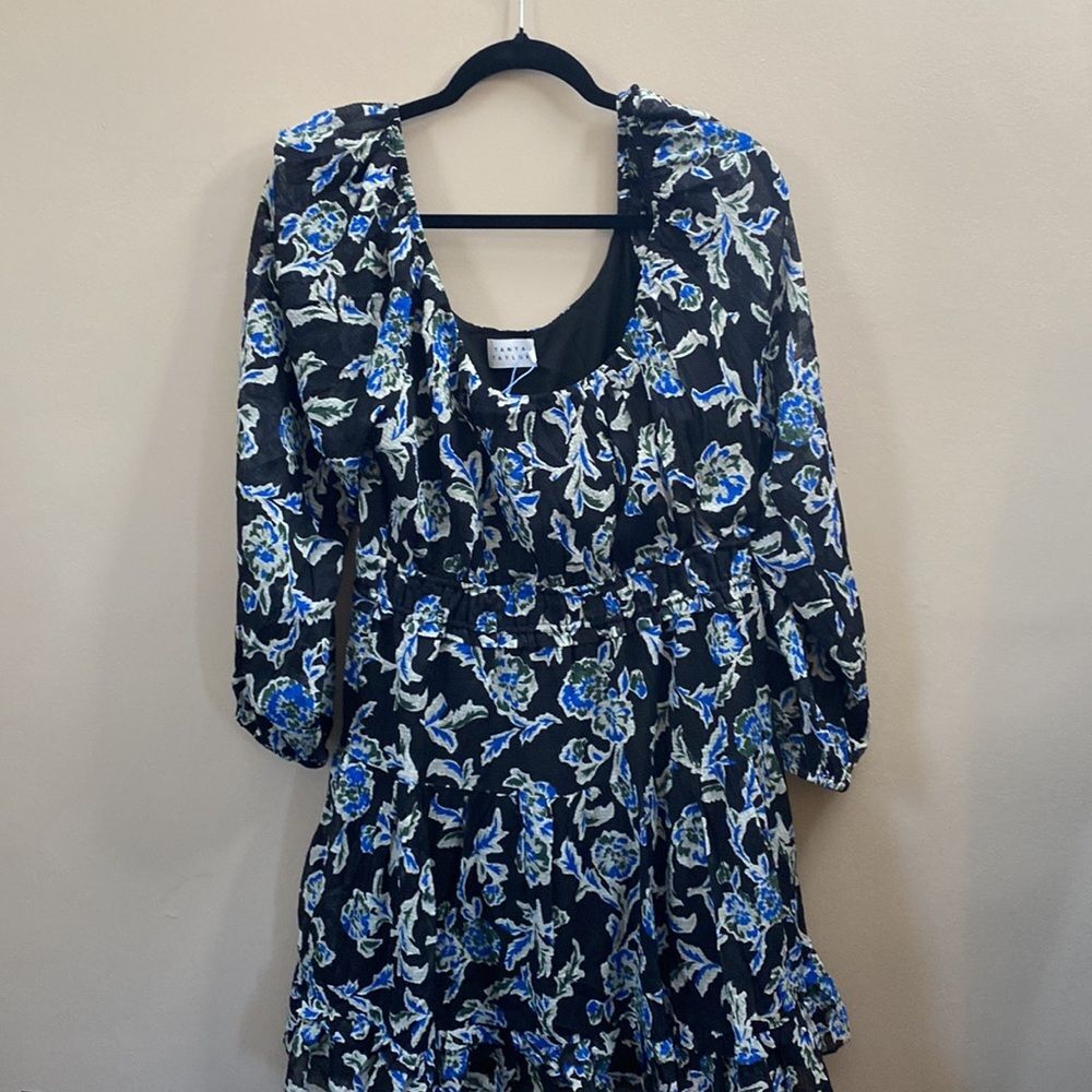 Tanya Taylor Women's Black Floral Edita Fit-&-Flare Minidress Size Large NEW